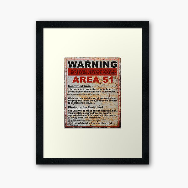 Area 51 vintage military base sign Framed Art Print