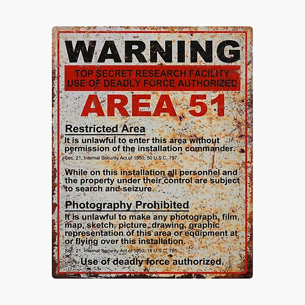 Area 51 vintage military base sign Photographic Print