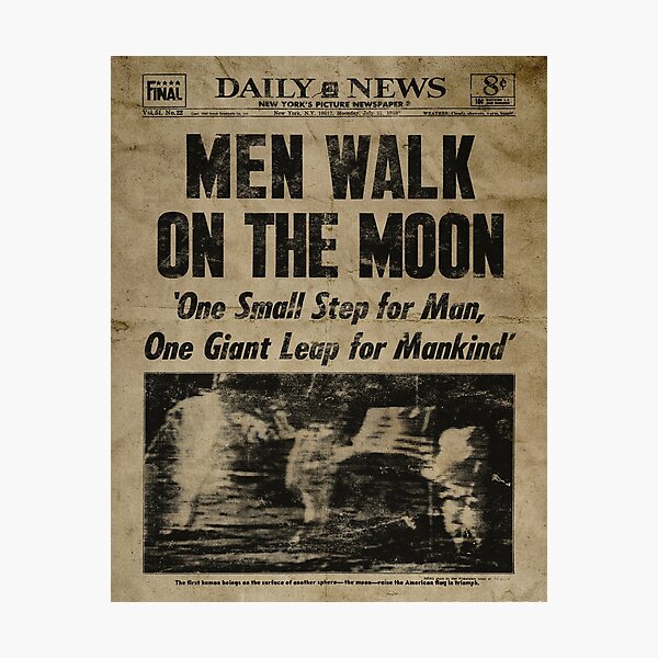 Men Walk on the Moon 1969 newspaper Photographic Print