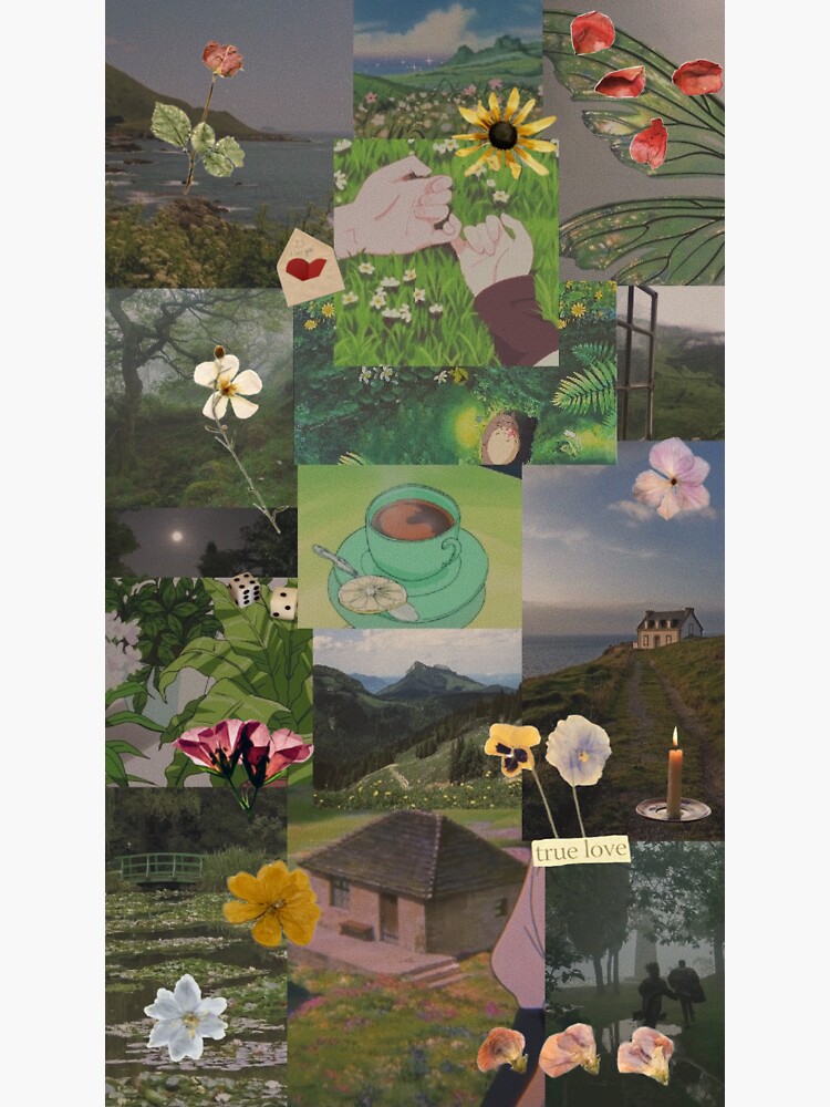 Thumbnail 3 of 3, Sticker, green cottagecore collage designed and sold by hanna0011.
