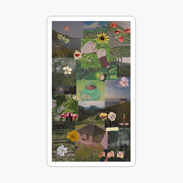 green cottagecore collage Sticker