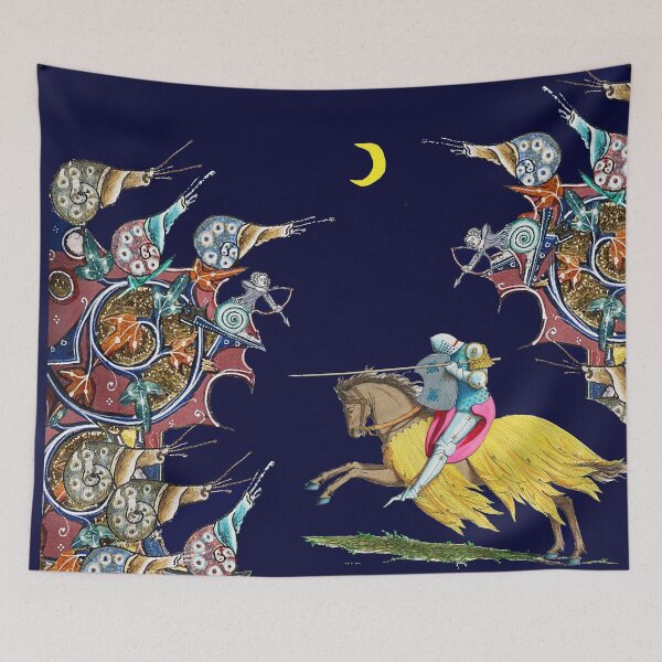 Item preview, WEIRD MEDIEVAL BESTIARY  WAR, KNIGHT HORSEBACK COMBATTING  GIANT SNAILS IN THE NIGHT Collage by Bulgan Lumini designed and sold by BulganLumini.