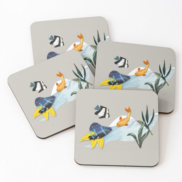 Item preview, Ilustración de paisaje marino de acuario de pecera - peces Bannerfish, koi y damisela designed and sold by Caroline Laursen.