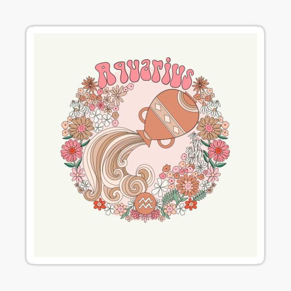 Aquarius retro florals zodiac sign print Sticker