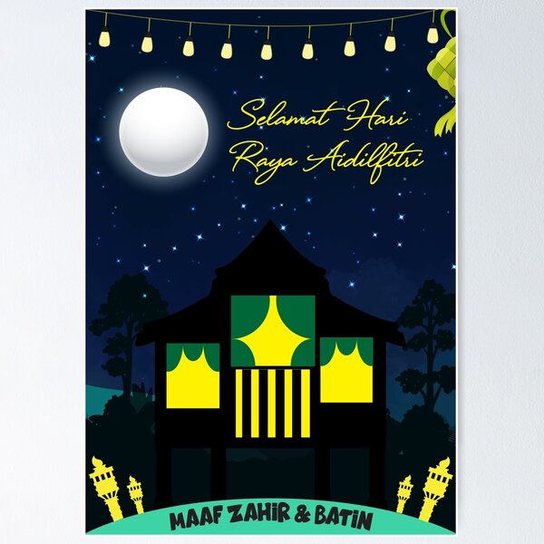 Selamat Hari Raya Aidilfitri greeting template. Modern morocco