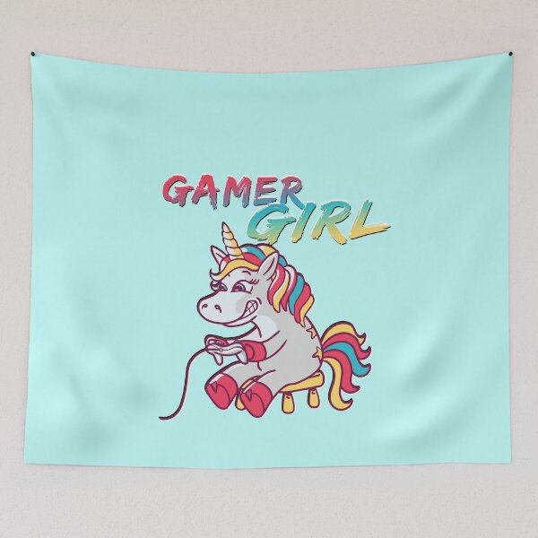 Aperçu de l'œuvre Gamer Girl Rainbow Unicorn Gamer pour elle créée et vendue par Ransyn Art.