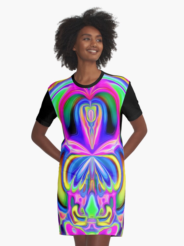 Thumbnail 1 of 5, Graphic T-Shirt Dress, Psychedelic Finger Paint designed and sold by Focal-Art.
