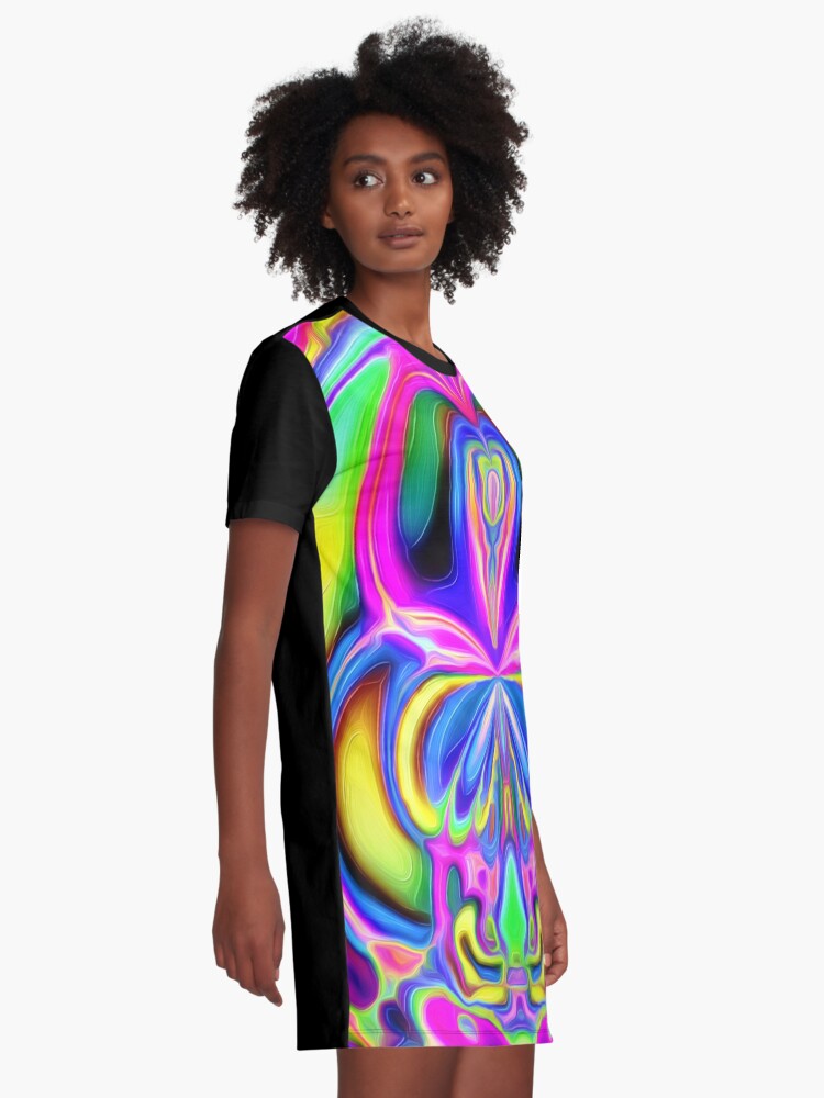 Thumbnail 2 of 5, Graphic T-Shirt Dress, Psychedelic Finger Paint designed and sold by Focal-Art.