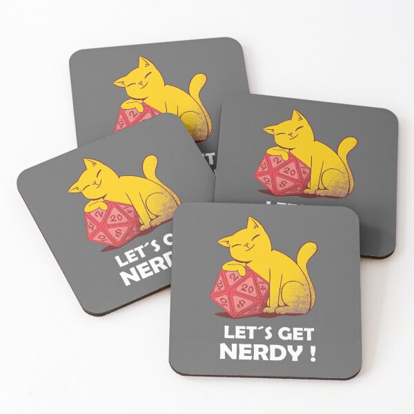 Let's get nerdy cat with game dice nerd gift Coasters (Set of 4)