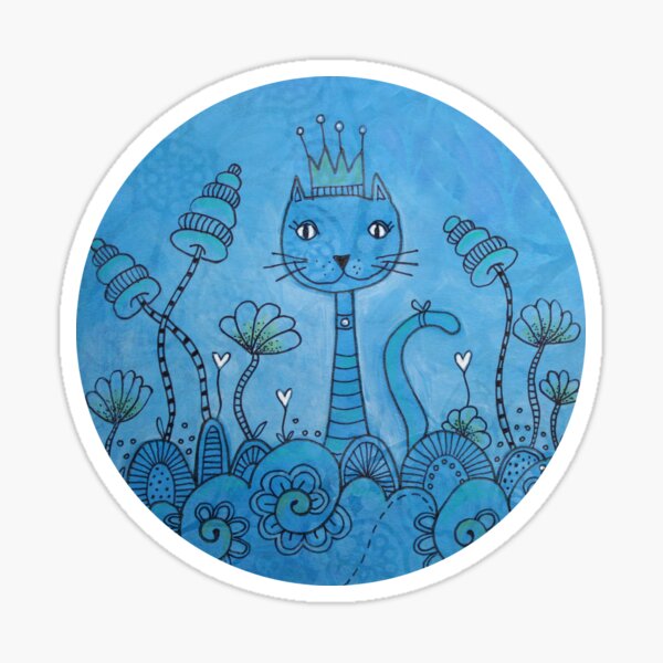 Blue Cat Doodle Artwork Sticker