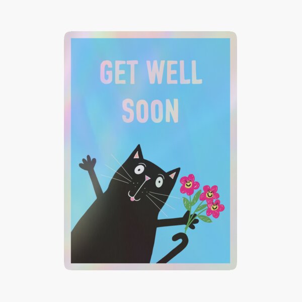 Cute Cat Funny Get Well Soon Card Pnk, Green. 5 X 7 Folded Use Prnted