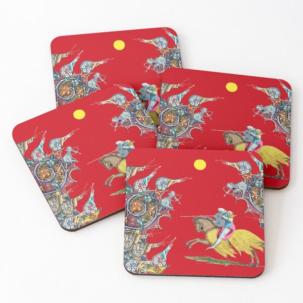 Item preview, WEIRD MEDIEVAL BESTIARY  WAR, KNIGHT HORSEBACK COMBATTING  GIANT SNAILS IN ROYAL RED Collage by Bulgan Lumini designed and sold by BulganLumini.