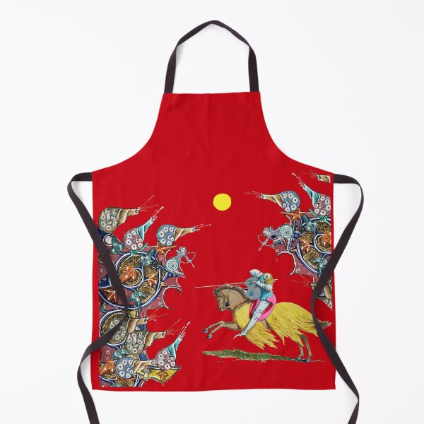 Item preview, WEIRD MEDIEVAL BESTIARY WAR, KNIGHT HORSEBACK COMBATTING GIANT SNAILS IN ROYAL RED Collage by Bulgan Lumini designed and sold by BulganLumini.