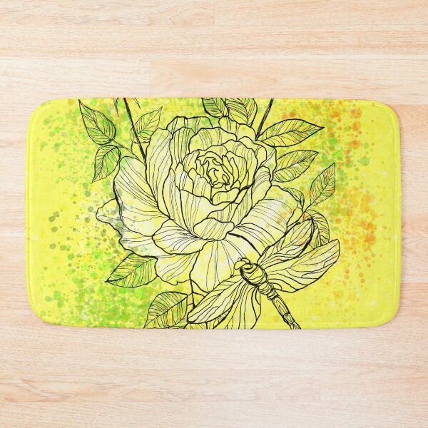 Item preview, White rose with dragonfly seamless pattern on yellow background designed and sold by NinaJayasinghe.