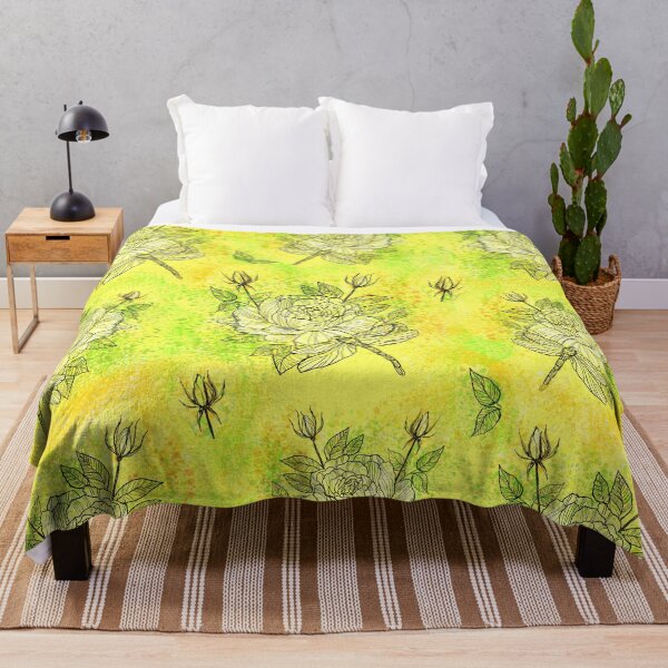 Item preview, White rose with dragonfly seamless pattern on yellow background designed and sold by NinaJayasinghe.