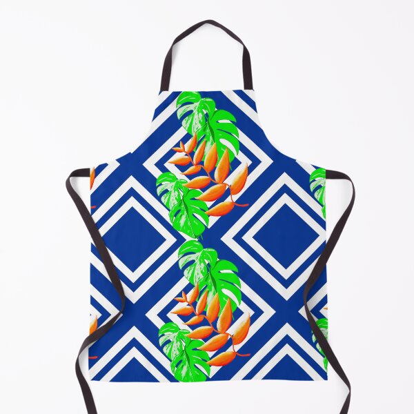 Item preview, Monstera with orange flowers on a geometric pattern designed and sold by Chamaiporn Pangtorn.