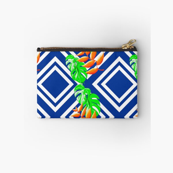 Item preview, Monstera with orange flowers on a geometric pattern designed and sold by Chamaiporn Pangtorn.