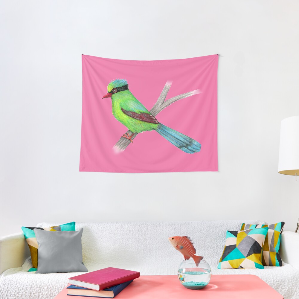 Green magpie pencil drawing Tapestry