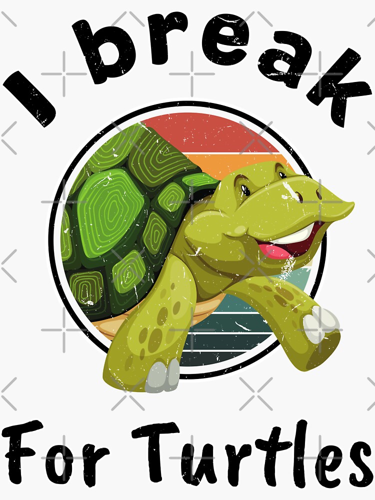 Sticker for Sale mit Ich breche für Schildkröten - eine lustige lächelnde  Schildkröte mit einem Retro-Sonnenuntergangshintergrund von Folkmar