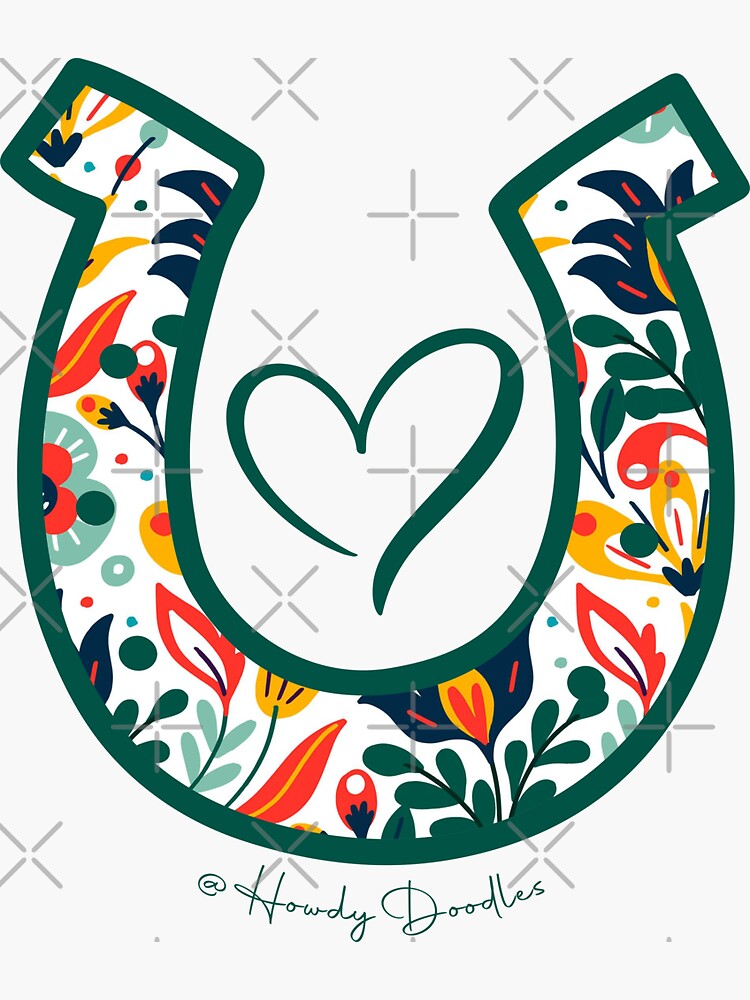 Retro Floral Horsehoe and Heart by HowdyDoodles