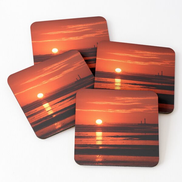 Item preview, Orange sunrise beach sky over Whitby Pier designed and sold by Original-Art-UK.