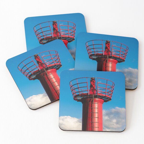 Item preview, red and white watchtower in the harbor blue sky designed and sold by Alberto Morales Romero.