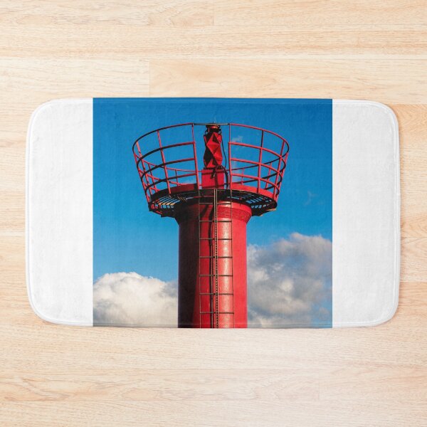 Item preview, red and white watchtower in the harbor blue sky designed and sold by Alberto Morales Romero.