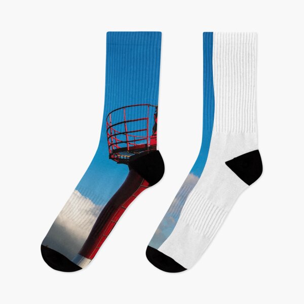 Item preview, red and white watchtower in the harbor blue sky designed and sold by Alberto Morales Romero.