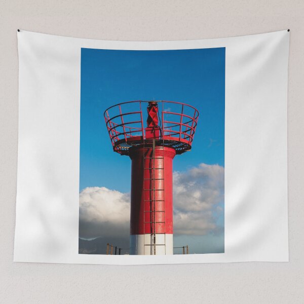 Item preview, red and white watchtower in the harbor blue sky designed and sold by Alberto Morales Romero.
