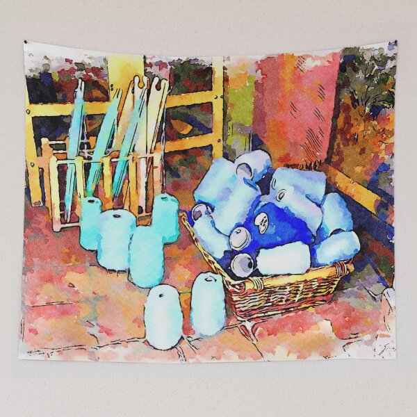 Item preview, Barbarano Romano: basket with colored thread spools designed and sold by Giuseppe Cocco.