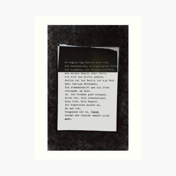 So reglos lag Berlin noch nie ... Gedicht 25, Lockdown, ein C-Movie Kunstdruck