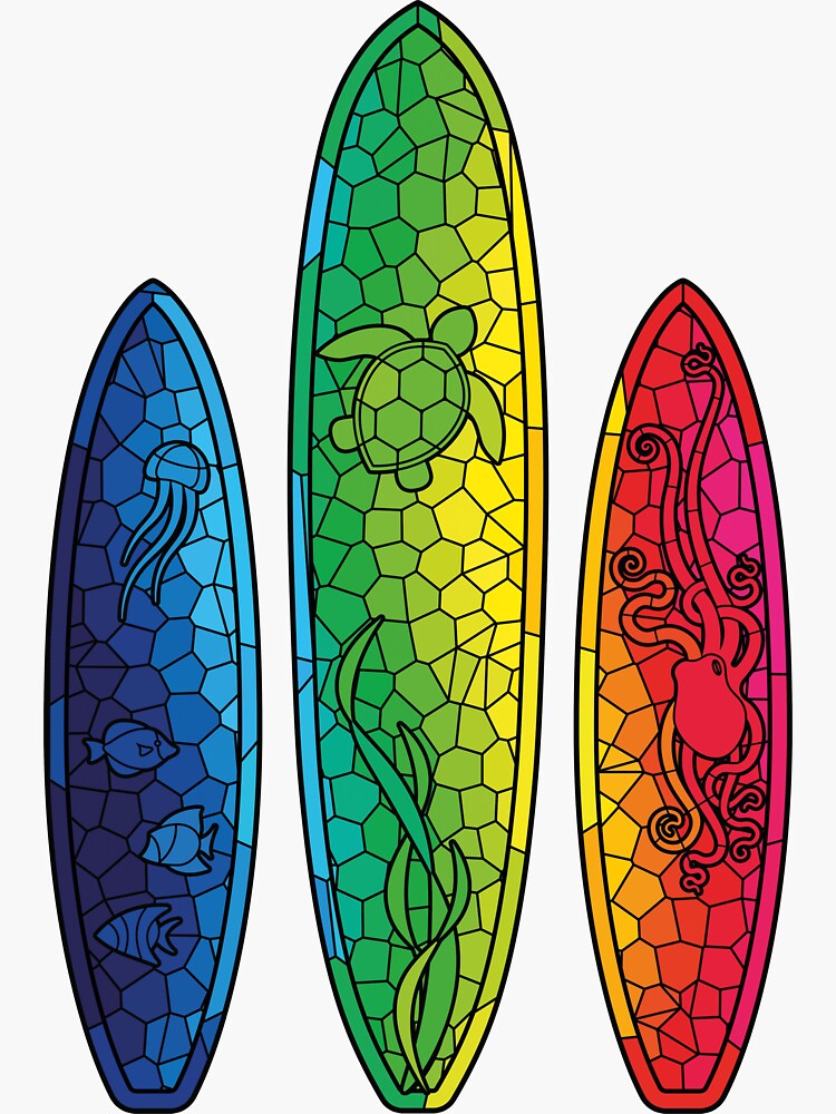 "Stained Glass Surfboards" Sticker for Sale by Cique Redbubble