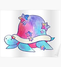 Rainbow Star Turtle Watercolor Poster