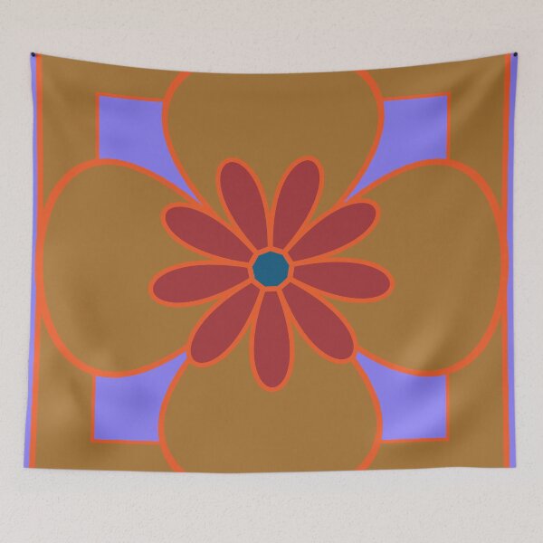 Item preview, Beautiful floral tile design, rich orange, olive, dark red on cornflower blue designed and sold by Susan Marie Williams.