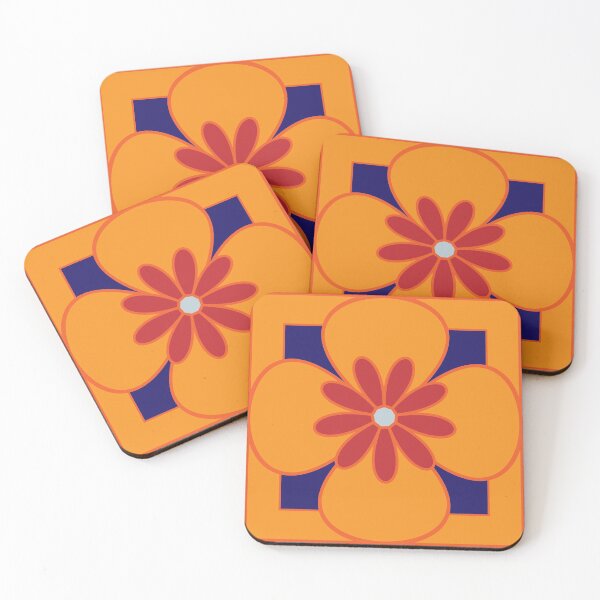 Item preview, Beautiful floral tile design, red and orange on rich dark blue designed and sold by Susan Marie Williams.