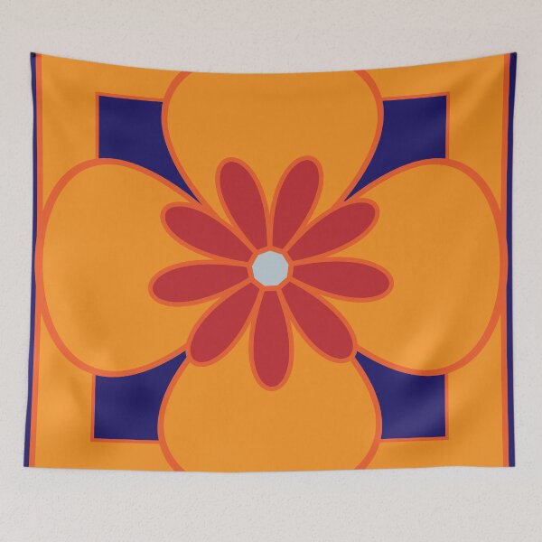 Item preview, Beautiful floral tile design, red and orange on rich dark blue designed and sold by Susan Marie Williams.