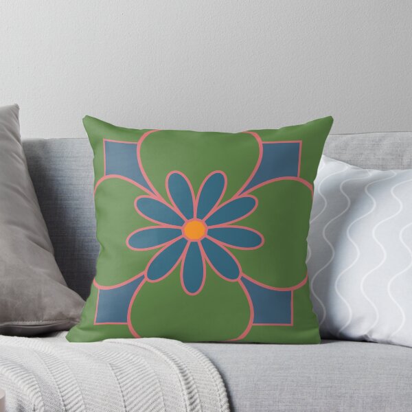 Item preview, Beautiful floral tile design, grass green, coral and dusty blue designed and sold by Susan Marie Williams.