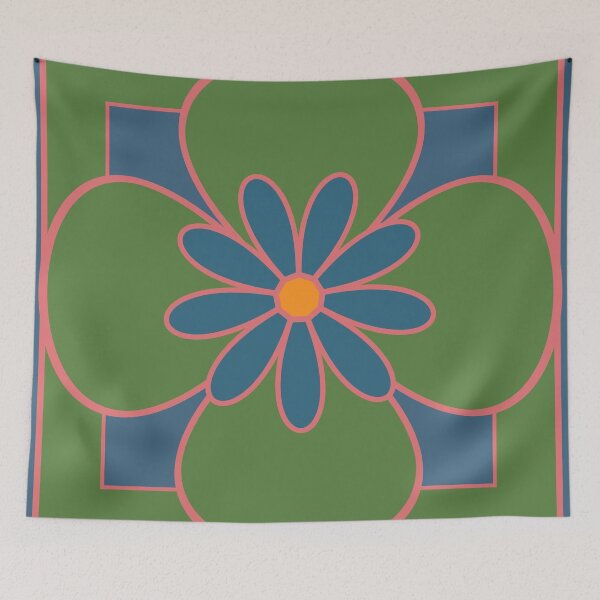 Item preview, Beautiful floral tile design, grass green, coral and dusty blue designed and sold by Susan Marie Williams.