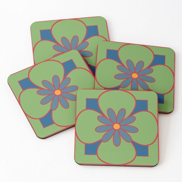 Item preview, Beautiful floral tile design, gentle green, red and dusty blue designed and sold by Susan Marie Williams.