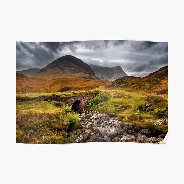 Glen Coe Three Sisters View Old Bridge Scotland. Poster