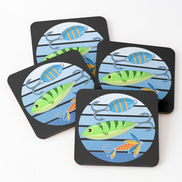 Item preview, Blue Retro Sunset Fish Hooks Fishing Lures designed and sold by TheButtonCrew.
