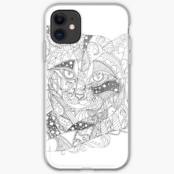 Coque iPhone « Coloriage d'art abstrait chat Coloriage adulte », par