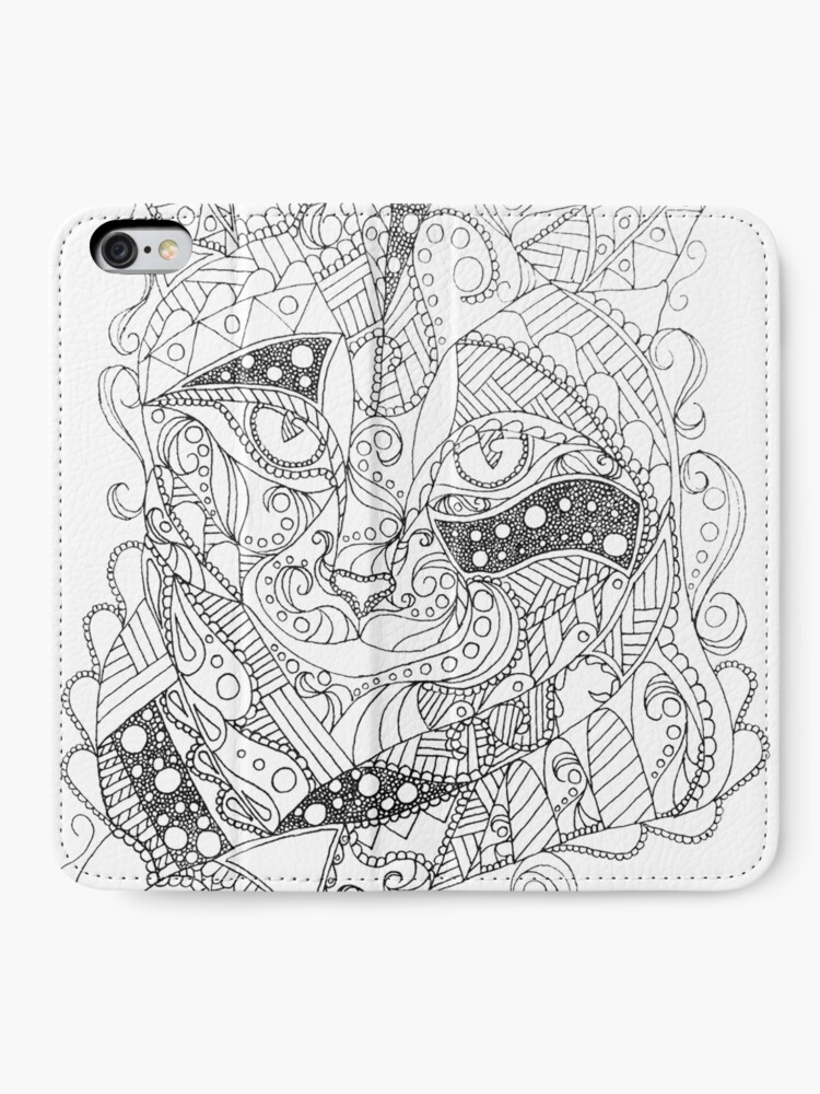 Etui Portefeuille Iphone Coloriage D Art Abstrait Chat Coloriage Adulte Par Artistrybylm Redbubble