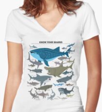Know Your Sharks Women's Fitted V-Neck T-Shirt