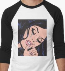Black Hair Crying Comic Girl Men's Baseball ¾ T-Shirt