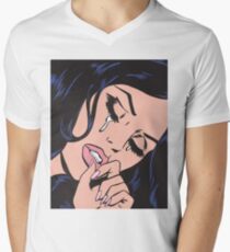 Cheveux noirs pleurer Comic Girl T-shirt col V homme