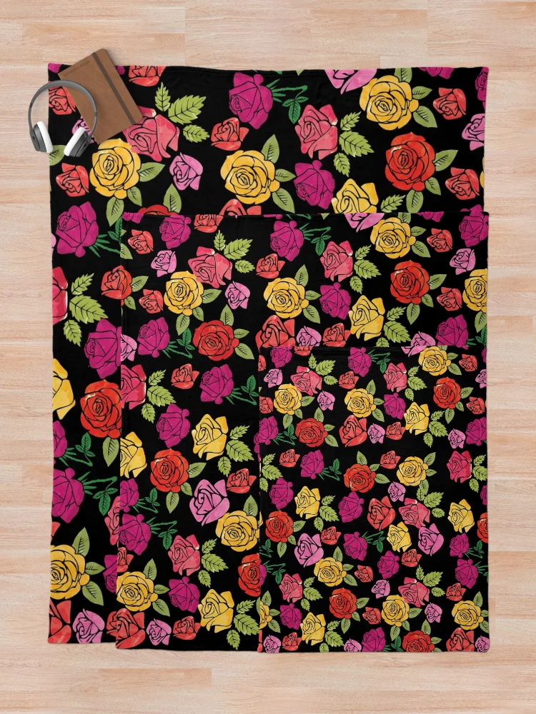 Thumbnail 5 of 6, Throw Blanket, Multicolored Roses Pattern designed and sold by Soumita.