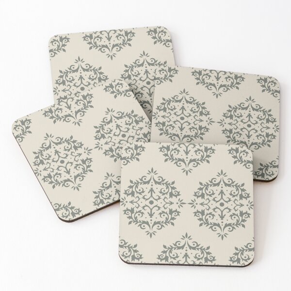 Item preview, Moody Green Neutral Buff Tan Damask Scroll Pattern 2021 Color of the Year Contemplative & Bleached Pebble designed and sold by ColorOfTheYears.