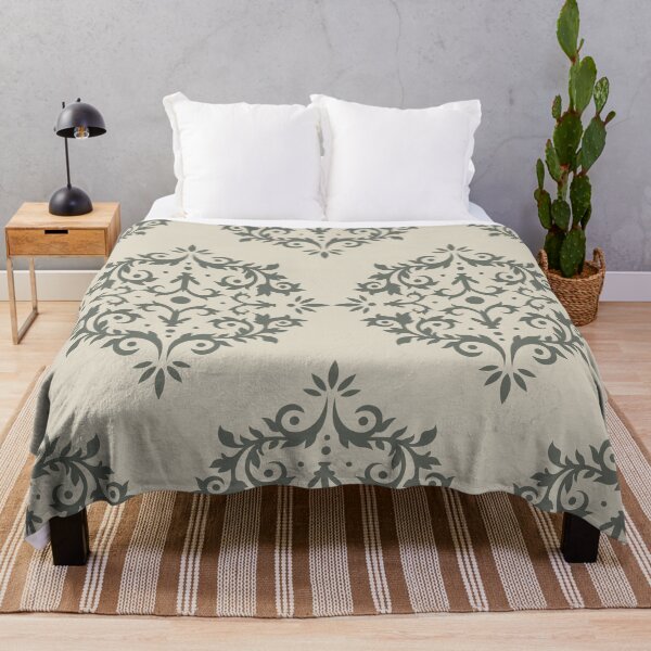 Item preview, Moody Green Neutral Buff Tan Damask Scroll Pattern 2021 Color of the Year Contemplative & Bleached Pebble designed and sold by ColorOfTheYears.