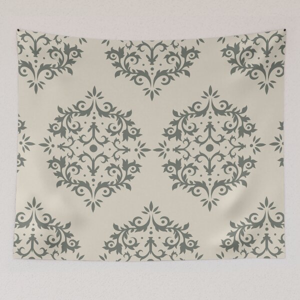 Item preview, Moody Green Neutral Buff Tan Damask Scroll Pattern 2021 Color of the Year Contemplative & Bleached Pebble designed and sold by ColorOfTheYears.